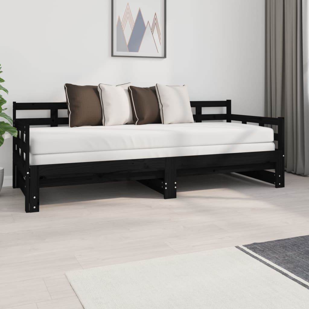 vidaXL Καναπές Κρεβάτι Συρόμενος Μαύρος 2x(80x200) εκ. από Μασίφ Πεύκο