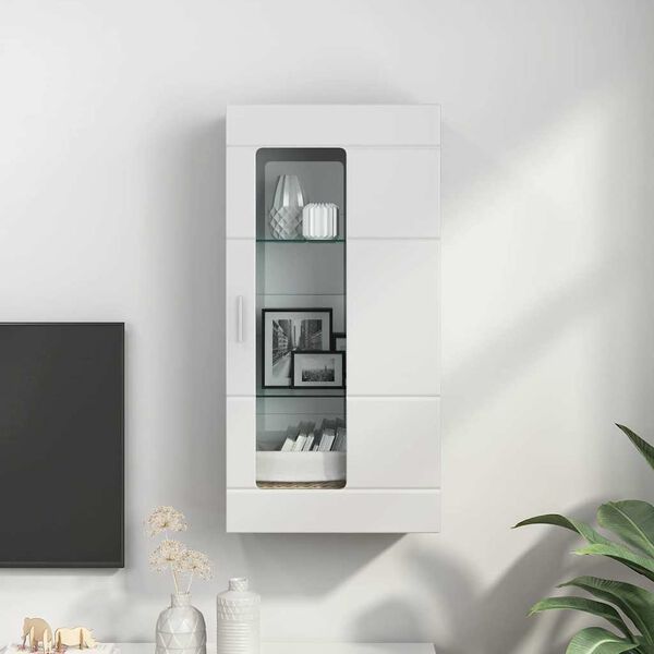 vidaXL Ντουλάπα τοίχου με ράφι Γυαλιστερό λευκό 55 x 29 x 100 εκ
