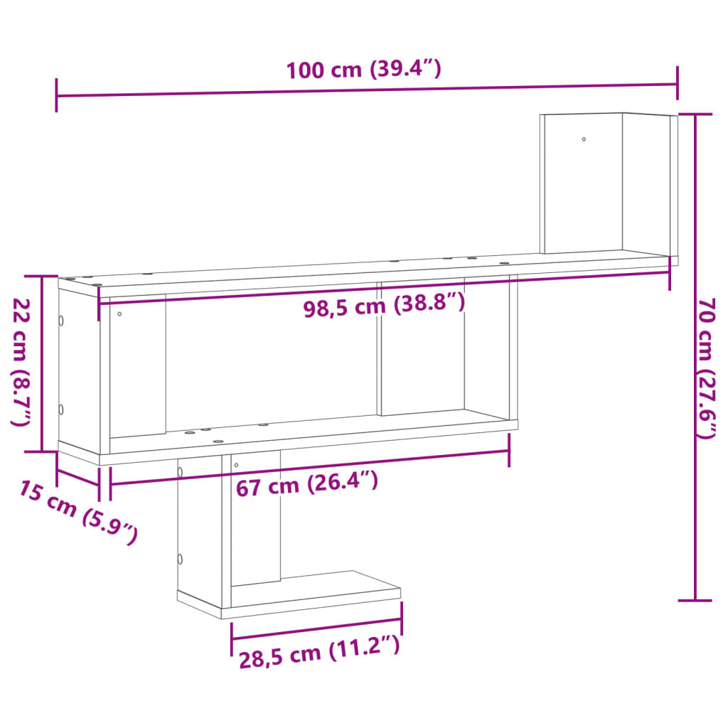 vidaXL Ραφιέρα Τοίχου Γκρι Σκυροδέματος 100x15x70 εκ. από Επεξ. Ξύλο