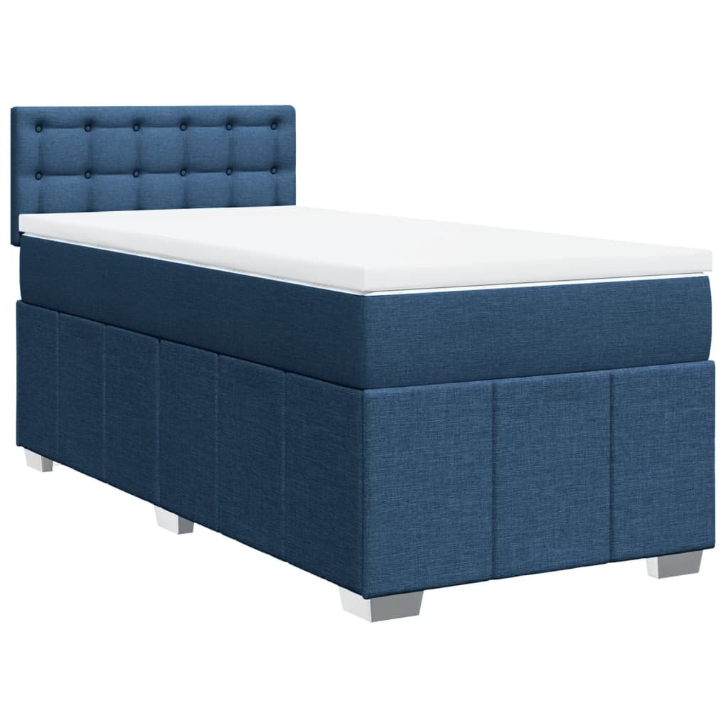 vidaXL Κρεβάτι Boxspring με Στρώμα Μπλε 90x190 εκ.Υφασμάτινο