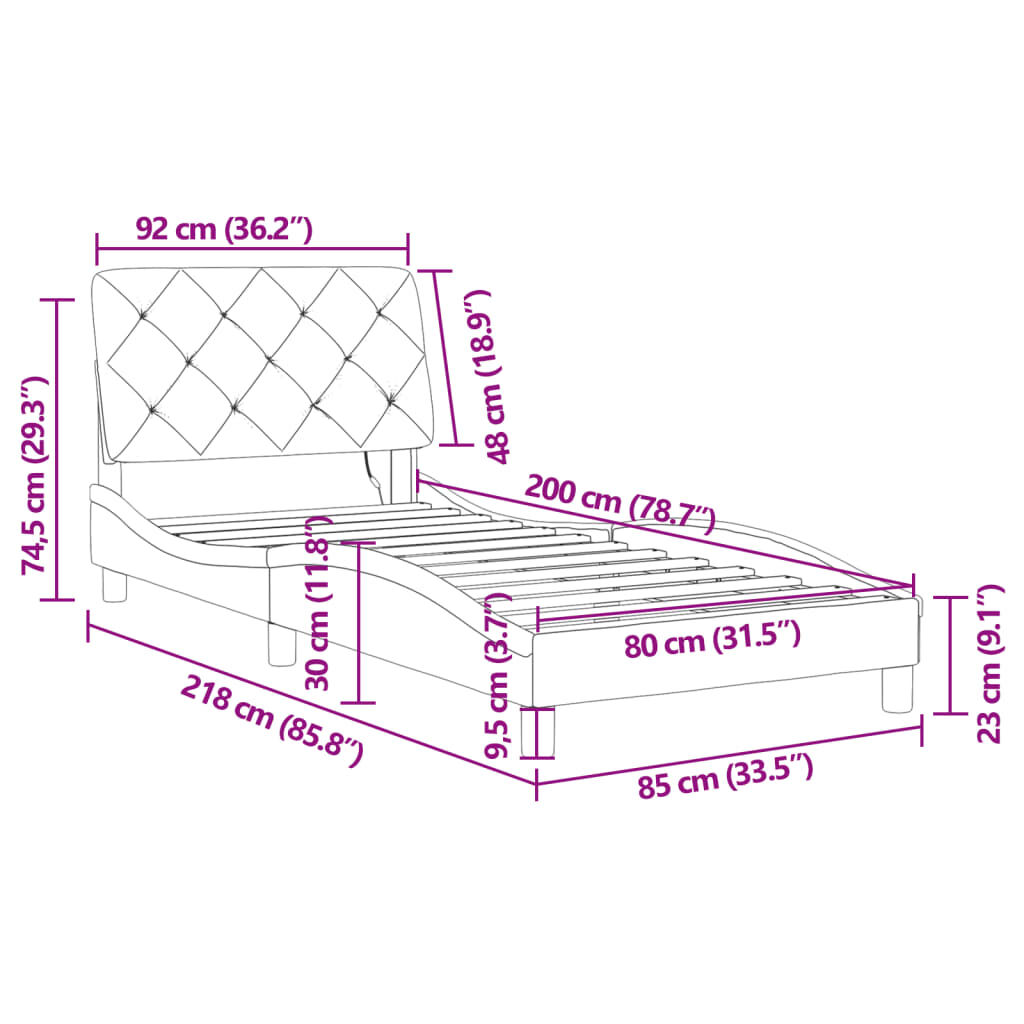 vidaXL Πλαίσιο Κρεβατιού με LED Μαύρο 80 x 200 εκ. Βελούδινο