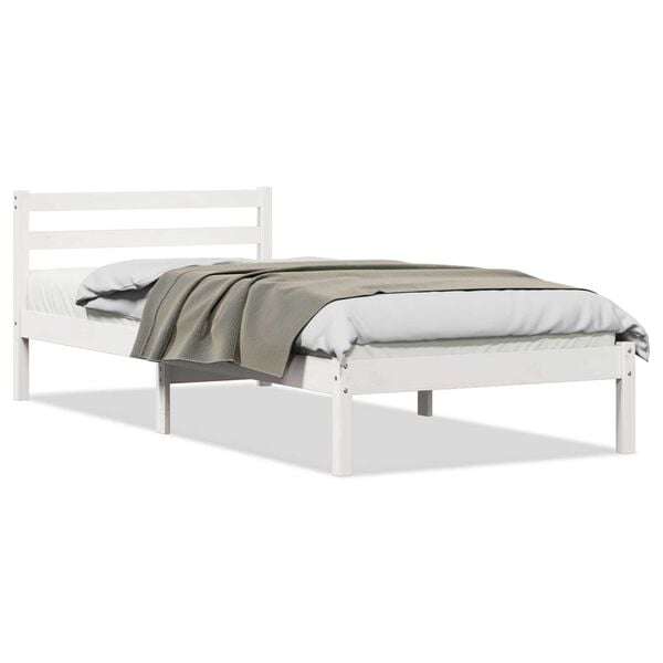 vidaXL Κρεβάτι με κεφαλάρι Λευκό 220 x 80 εκ Μασίφ ξύλο πεύκου
