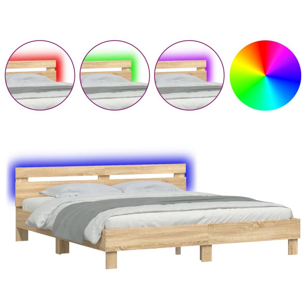vidaXL Πλαίσιο Κρεβατιού με Κεφαλάρι/LED Sonoma δρυς 180x200 εκ.