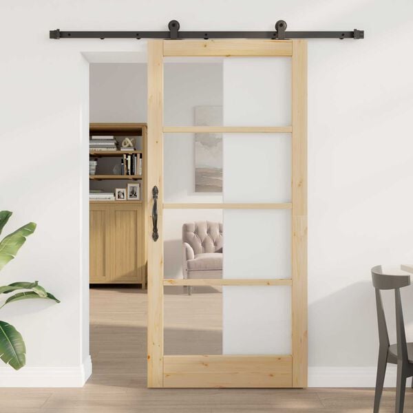 vidaXL Συρόμενη Πόρτα ORKDAL Καφέ 93 x 202 cm Ξύλο και μέταλλο