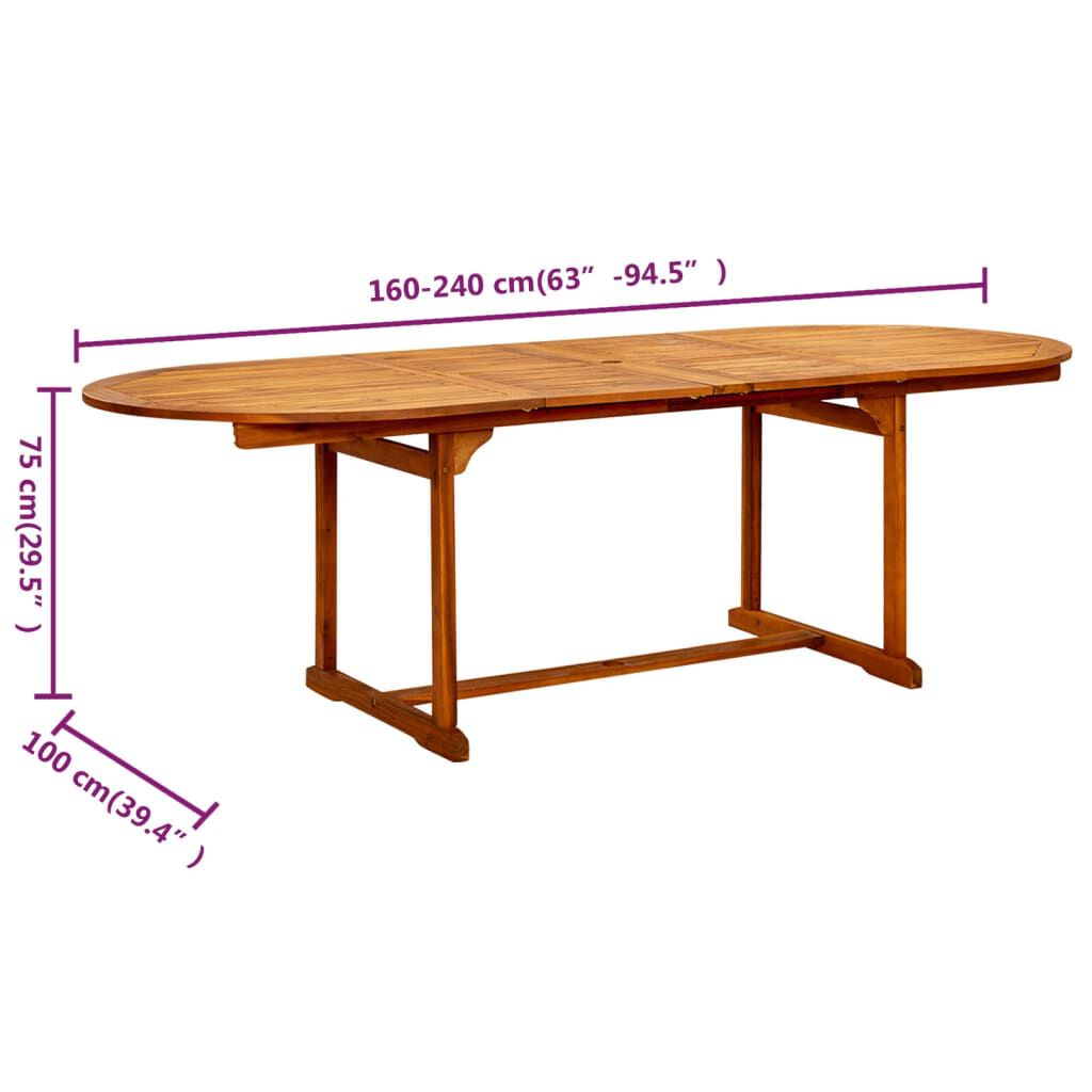 vidaXL Τραπεζαρία Κήπου (160-240) x 100 x 75 εκ από Μασίφ Ξύλο Ακακίας
