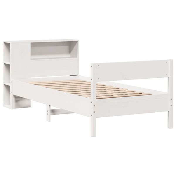 vidaXL Κρεβάτι Βιβλιοθήκη Χωρίς Στρώμα Λευκό 75x190 εκ Μασίφ Πεύκο