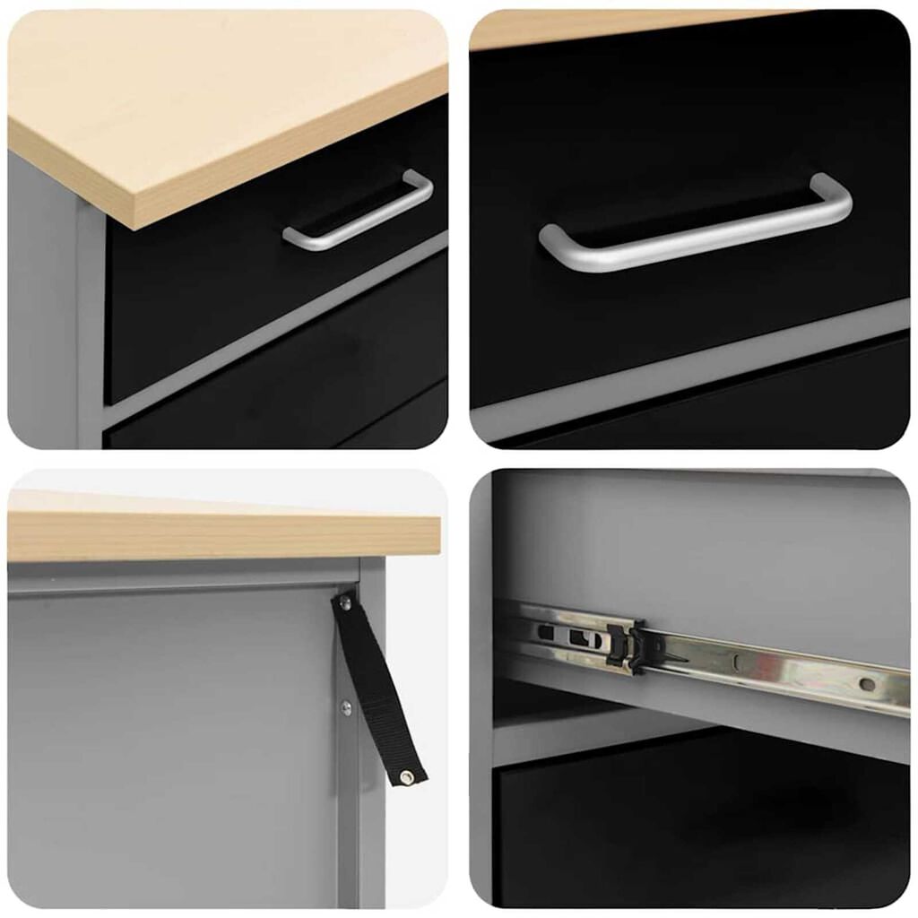 vidaXL Πάγκος εργασίας με συρτάρι 5 pcs Μαύρο 100 x 55 x 200 εκ Ατσάλι