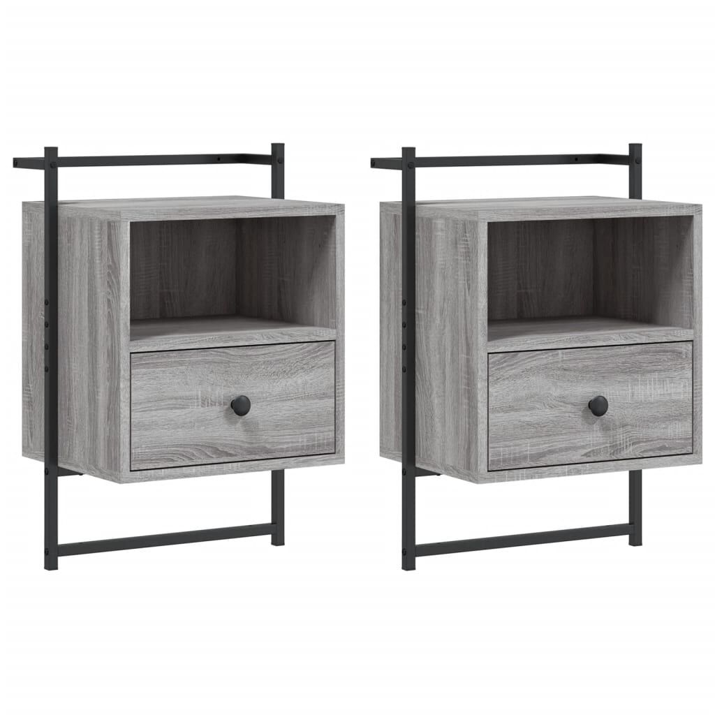 vidaXL Κομοδίνα Επιτοίχια 2 τεμ. Γκρι Sonoma 40x30x61 εκ Επεξεργ. Ξύλο