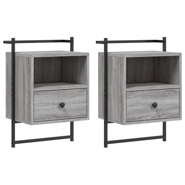 vidaXL Κομοδίνα Επιτοίχια 2 τεμ. Γκρι Sonoma 40x30x61 εκ Επεξεργ. Ξύλο