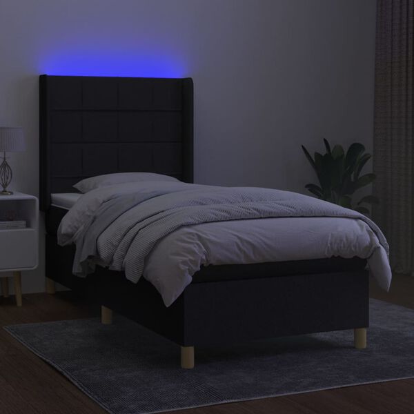 vidaXL &Kappa;&rho;&epsilon;&beta;ά&tau;&iota; Boxspring &mu;&epsilon; &Sigma;&tau;&rho;ώ&mu;&alpha; & LED &Mu;&alpha;ύ&rho;&omicron; 90x190 &epsilon;&kappa;. &Upsilon;&phi;&alpha;&sigma;&mu;ά&tau;&iota;&nu;&omicron;