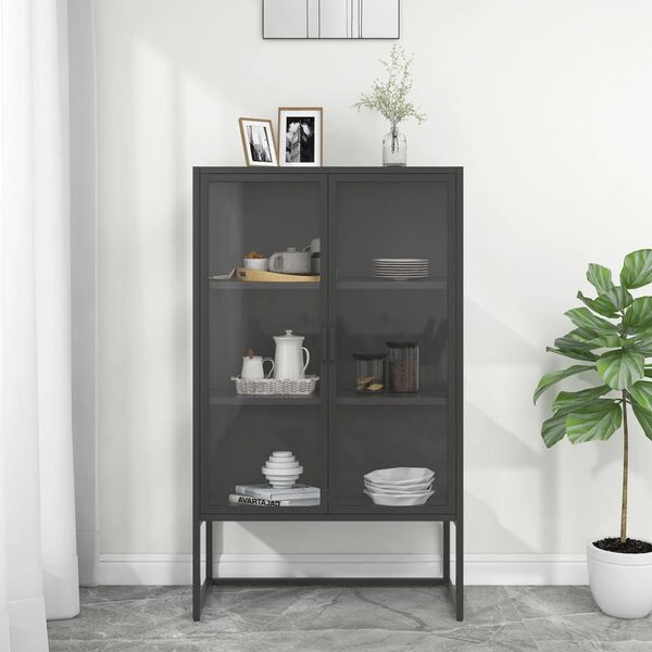 vidaXL Μπουφές Ανθρακί 80 x 35 x 135 εκ. από Ατσάλι και Ψημένο Γυαλί
