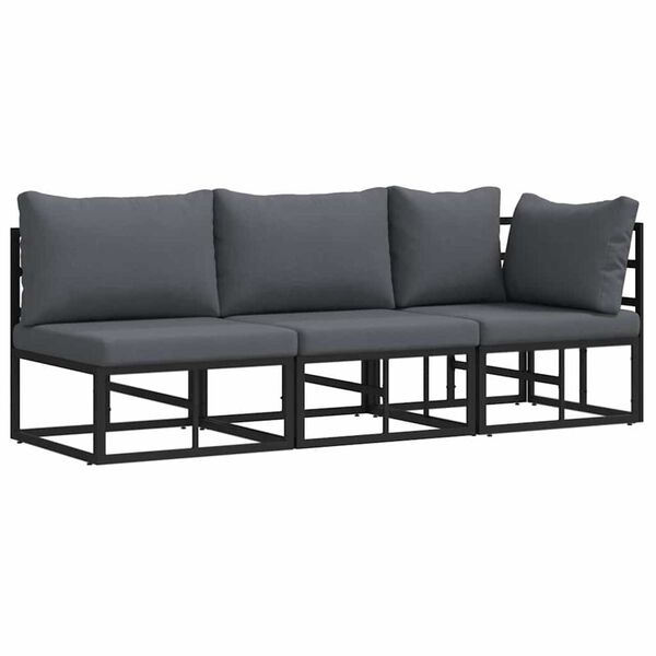 vidaXL Εξωτερικά Έπιπλα με μαξιλάρι με μαξιλάρι 3 pcs Μαύρο Αλουμίνιο