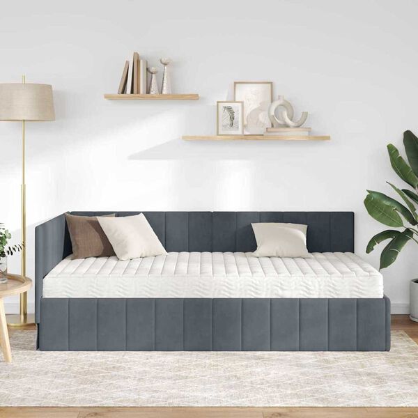 vidaXL Κρεβάτι Γωνίας με στρώμα Σκούρο γκρι 90 x 200 cm Βελούδο