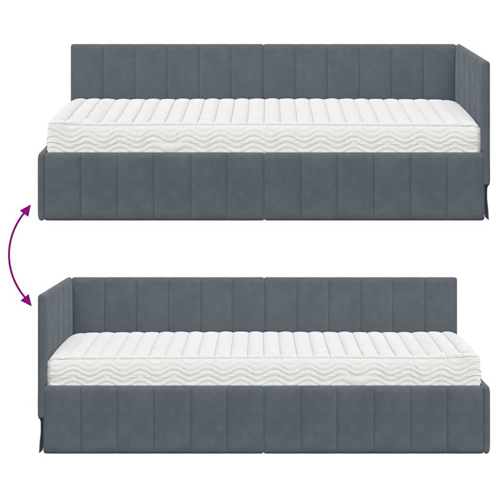 vidaXL Κρεβάτι Γωνίας με στρώμα Σκούρο γκρι 80 x 200 cm Βελούδο