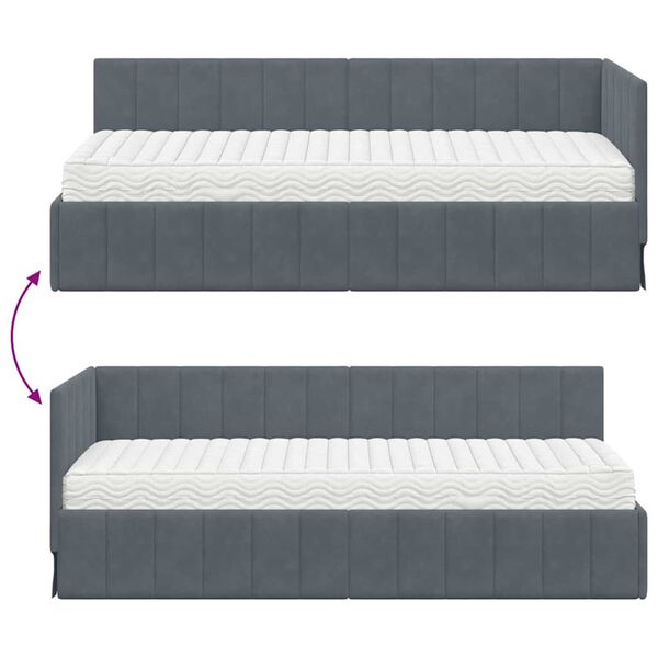 vidaXL Κρεβάτι Γωνίας με στρώμα Σκούρο γκρι 80 x 200 cm Βελούδο