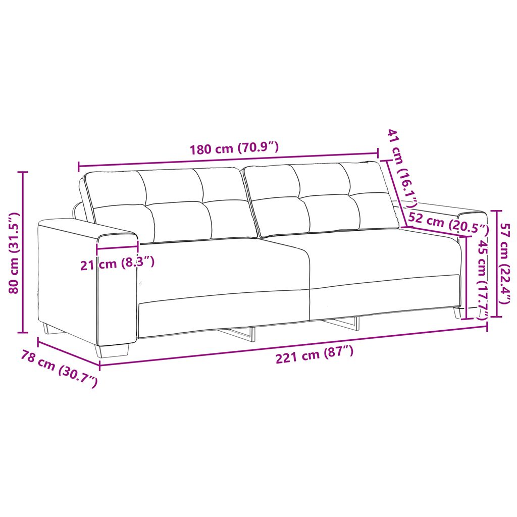vidaXL Σετ Καναπέ με μαξιλάρι 3 pcs Κόκκινο 221 x 78 x 80 εκ Βελούδο