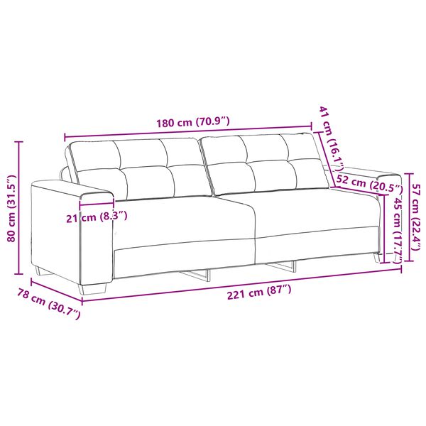 vidaXL Σετ Καναπέ με μαξιλάρι 3 pcs Κόκκινο 221 x 78 x 80 εκ Βελούδο
