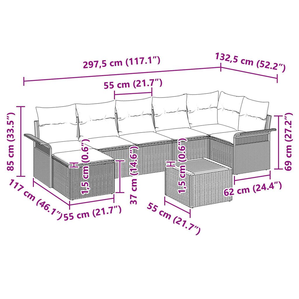 vidaXL Σετ Καναπέ Κήπου 8 pcs Γκρι Πολυ ράταν