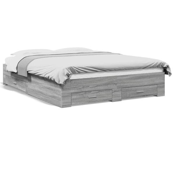 vidaXL Πλαίσιο Κρεβατιού με Συρτάρια Γκρι Sonoma 150x200εκ. Επεξ. Ξύλο