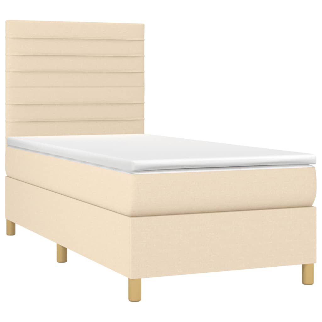 vidaXL Κρεβάτι Boxspring με Στρώμα & LED Κρεμ 80x200 εκ. Υφασμάτινο