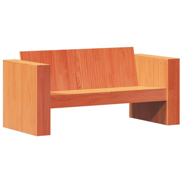 vidaXL Καναπές Κήπου Διθέσιος Καφέ 134x60x62 εκ. Μασίφ Ξύλο Πεύκου