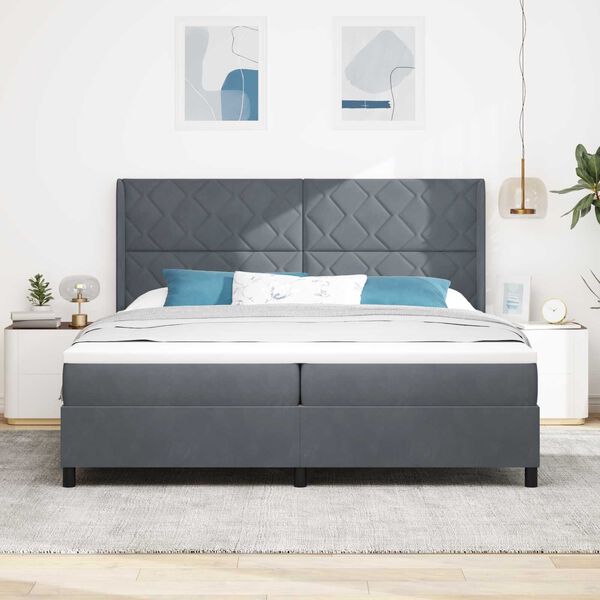vidaXL Κρεβάτι Box Spring LED με Στρώμα Σκούρο γκρι 200 x 200 cm
