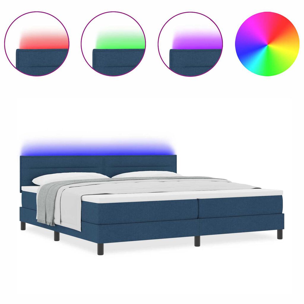 vidaXL Κρεβάτι Box Spring με Στρώμα & LED Μπλε 200x200 εκ Υφασμα