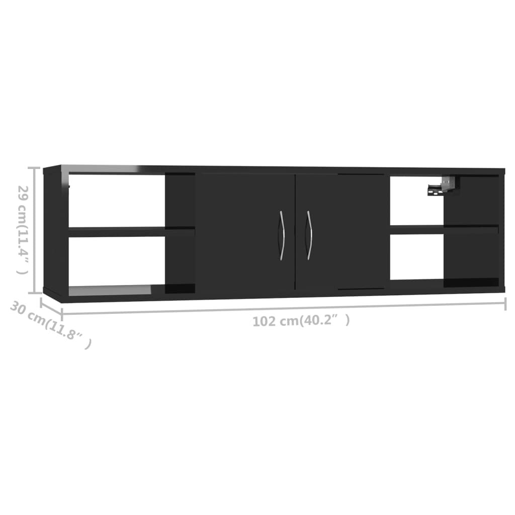 vidaXL Ραφιέρα Τοίχου Γυαλιστερό Μαύρο 102x30x29 εκ. από Επεξ. Ξύλο