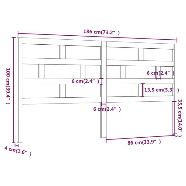 vidaXL Κεφαλάρι κρεβατιού Καφέ 186x4x100 εκ. από Μασίφ Ξύλο Πεύκου