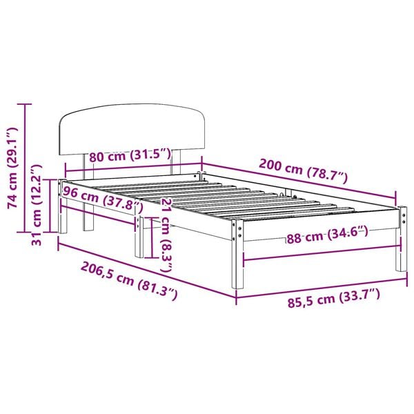vidaXL Σκελετός Κρεβατιού Λευκό 80 x 200 cm Μασίφ ξύλο πεύκου