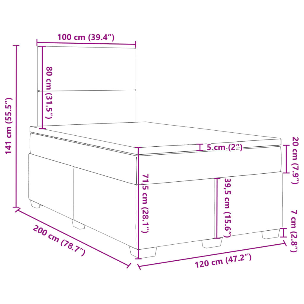 vidaXL Κρεβάτι Boxspring με Στρώμα Ανοιχτό Γκρι 120x200 εκ. Υφασμάτινο