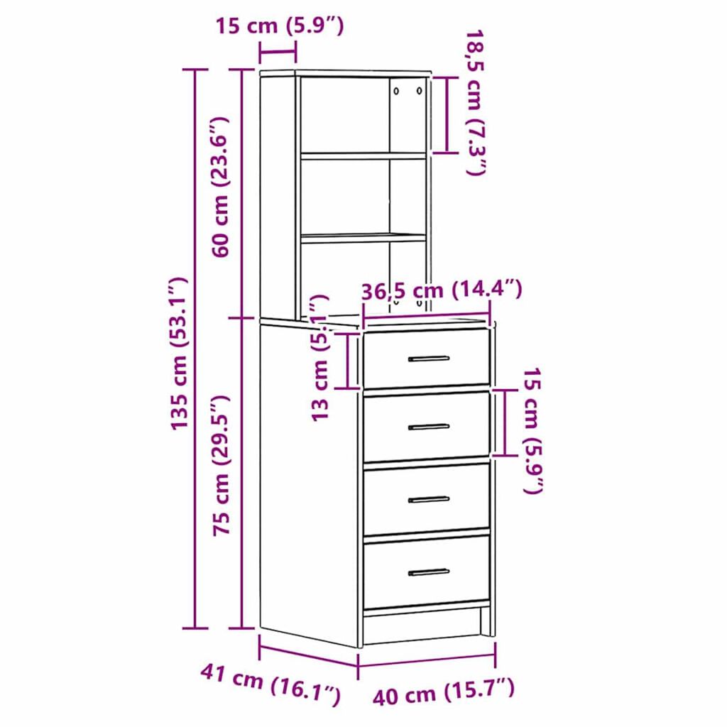 vidaXL Highboard Παλαιό ξύλο 40 x 41 x 135 εκ. Επεξεργασμένο ξύλο