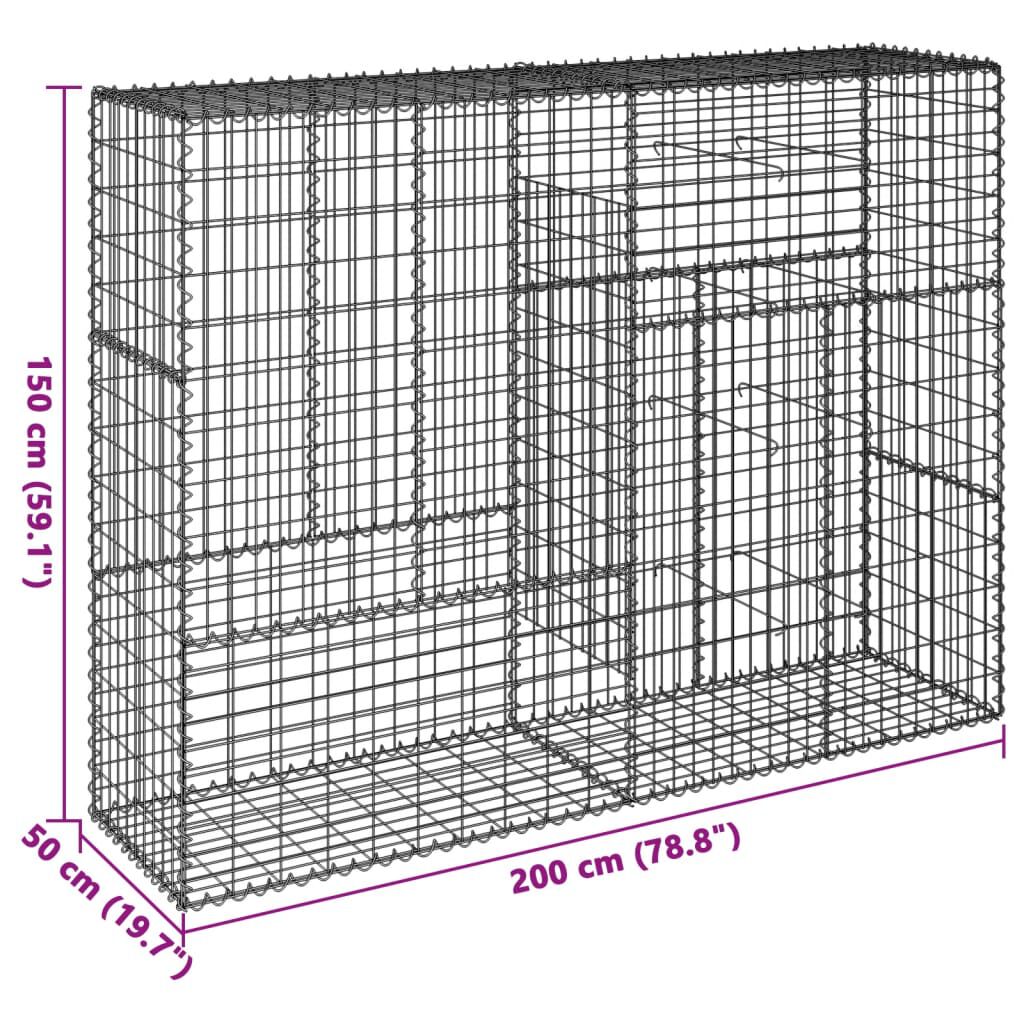 vidaXL Συρματοκιβώτιο με Κάλυμμα 200x50x150εκ. από Γαλβανισμένο Χάλυβα