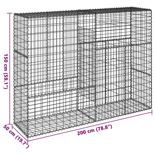 vidaXL Συρματοκιβώτιο με Κάλυμμα 200x50x150εκ. από Γαλβανισμένο Χάλυβα
