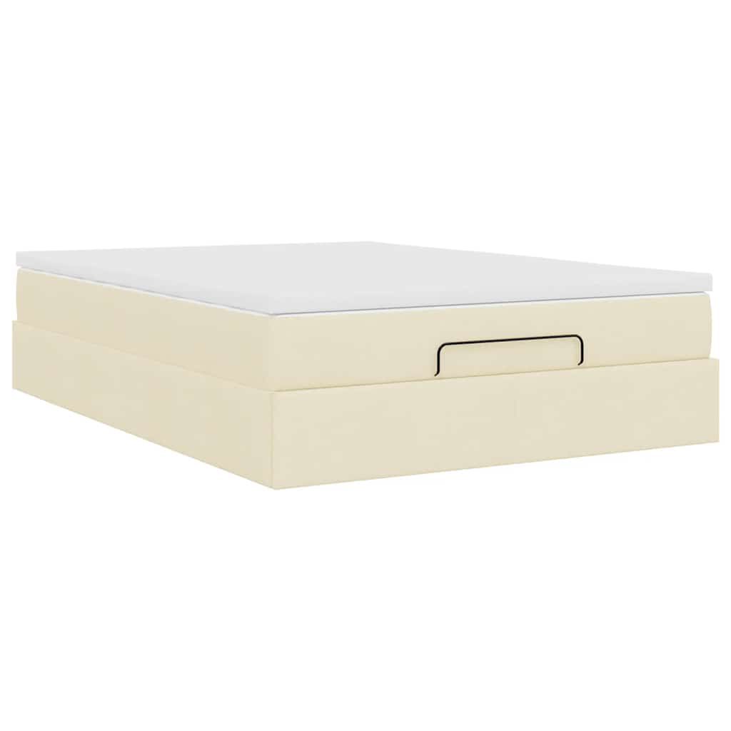 vidaXL Οθωμανικό κρεβάτι με στρώμα Cream 140x200cm ύφασμα