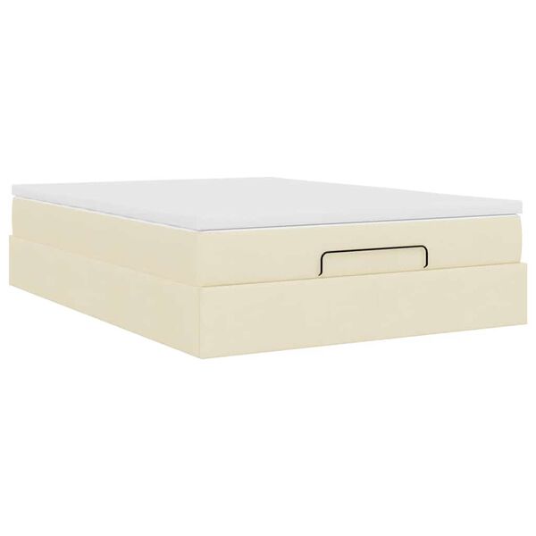 vidaXL Οθωμανικό κρεβάτι με στρώμα Cream 140x200cm ύφασμα