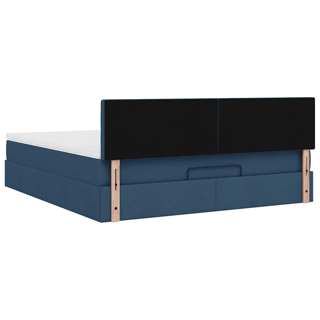 vidaXL Οθωμανικό κρεβάτι με στρώμα & LEDs Μπλε 180x200cm ύφασμα