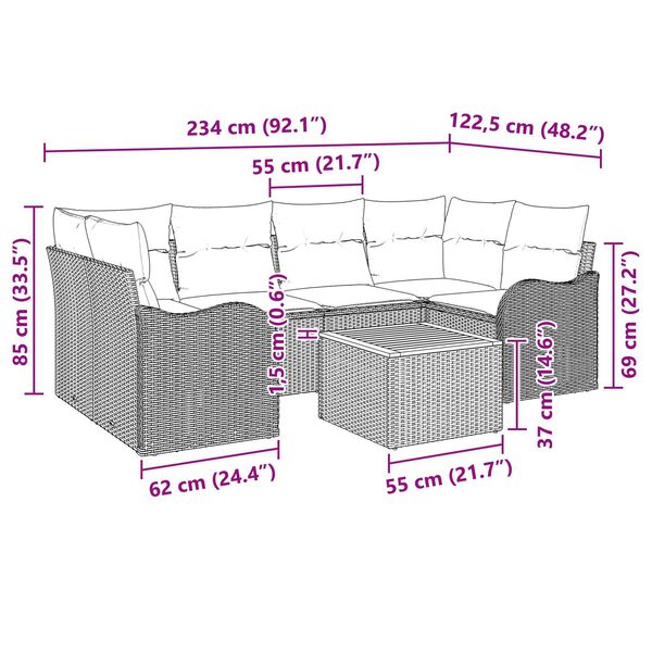 vidaXL Σετ Καναπέ Κήπου 7 pcs Μαύρο