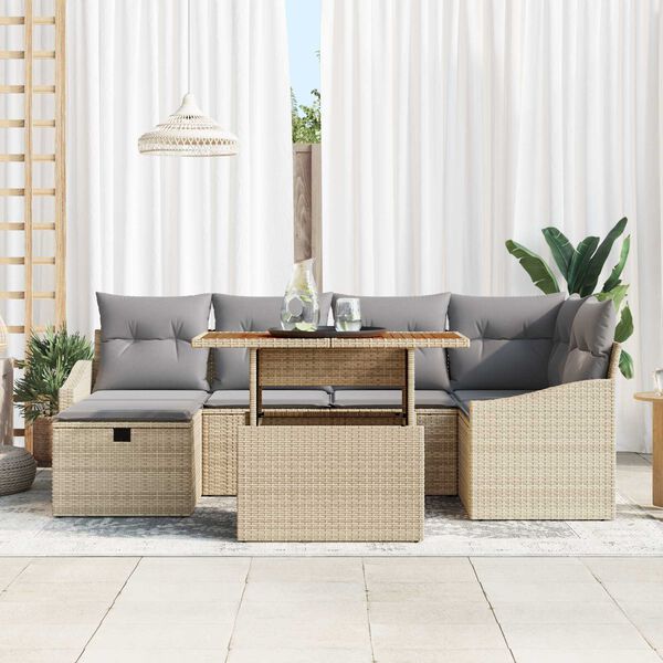 vidaXL Σετ Καναπέ Κήπου 7 pcs Μπεζ συνθετικό ρατάν