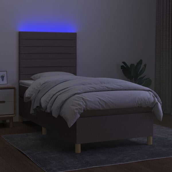 vidaXL &Kappa;&rho;&epsilon;&beta;ά&tau;&iota; Boxspring &mu;&epsilon; &Sigma;&tau;&rho;ώ&mu;&alpha; & LED Taupe 100x200 &epsilon;&kappa;. &Upsilon;&phi;&alpha;&sigma;&mu;ά&tau;&iota;&nu;&omicron;