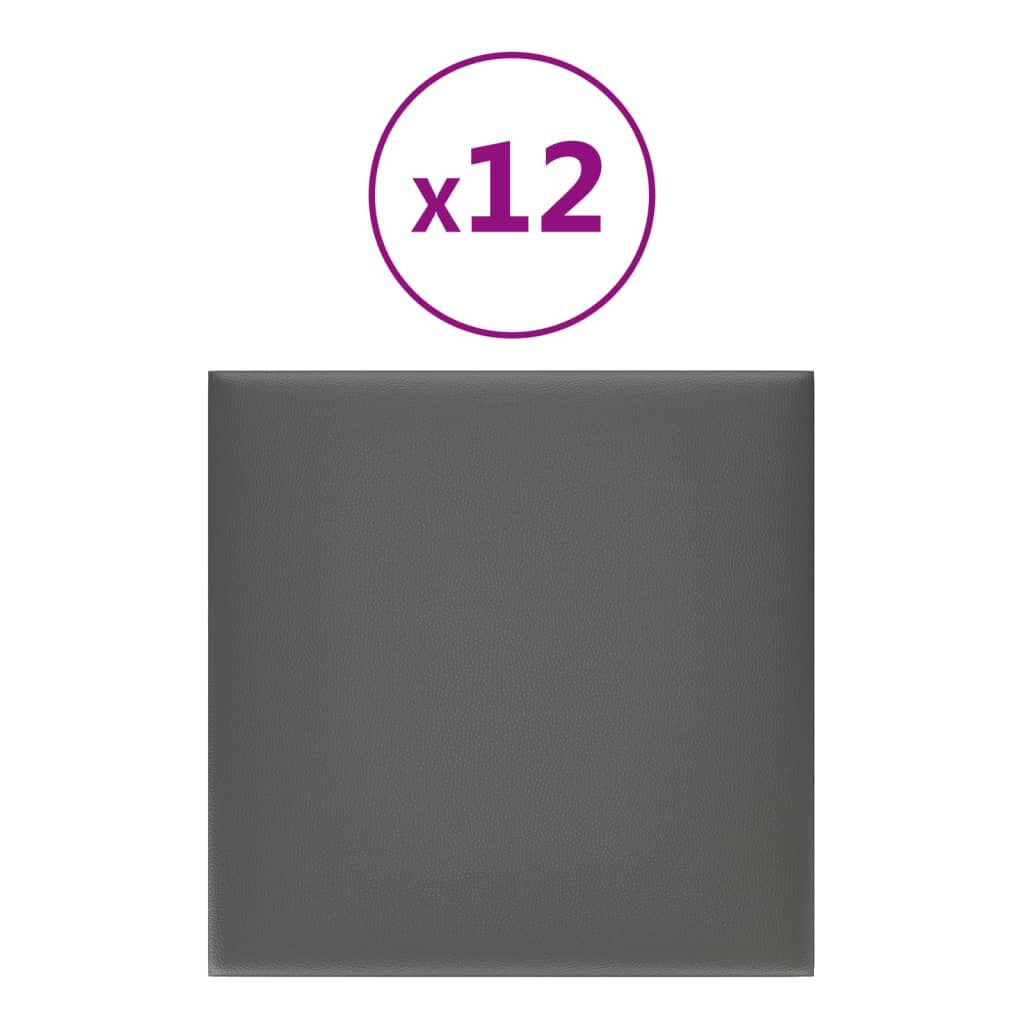 vidaXL Πάνελ Τοίχου 12 τεμ. Γκρι 30 x 30 εκ. 1,08 μ² Συνθετικό Δέρμα