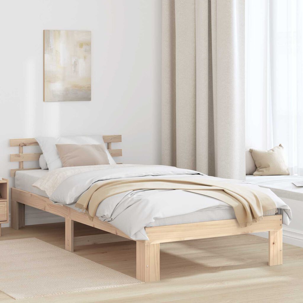 vidaXL Κρεβάτι Ξύλου Πεύκου Φυσικό Ξύλο 75 x 190 cm Κρεβάτι Ορθογώνιο