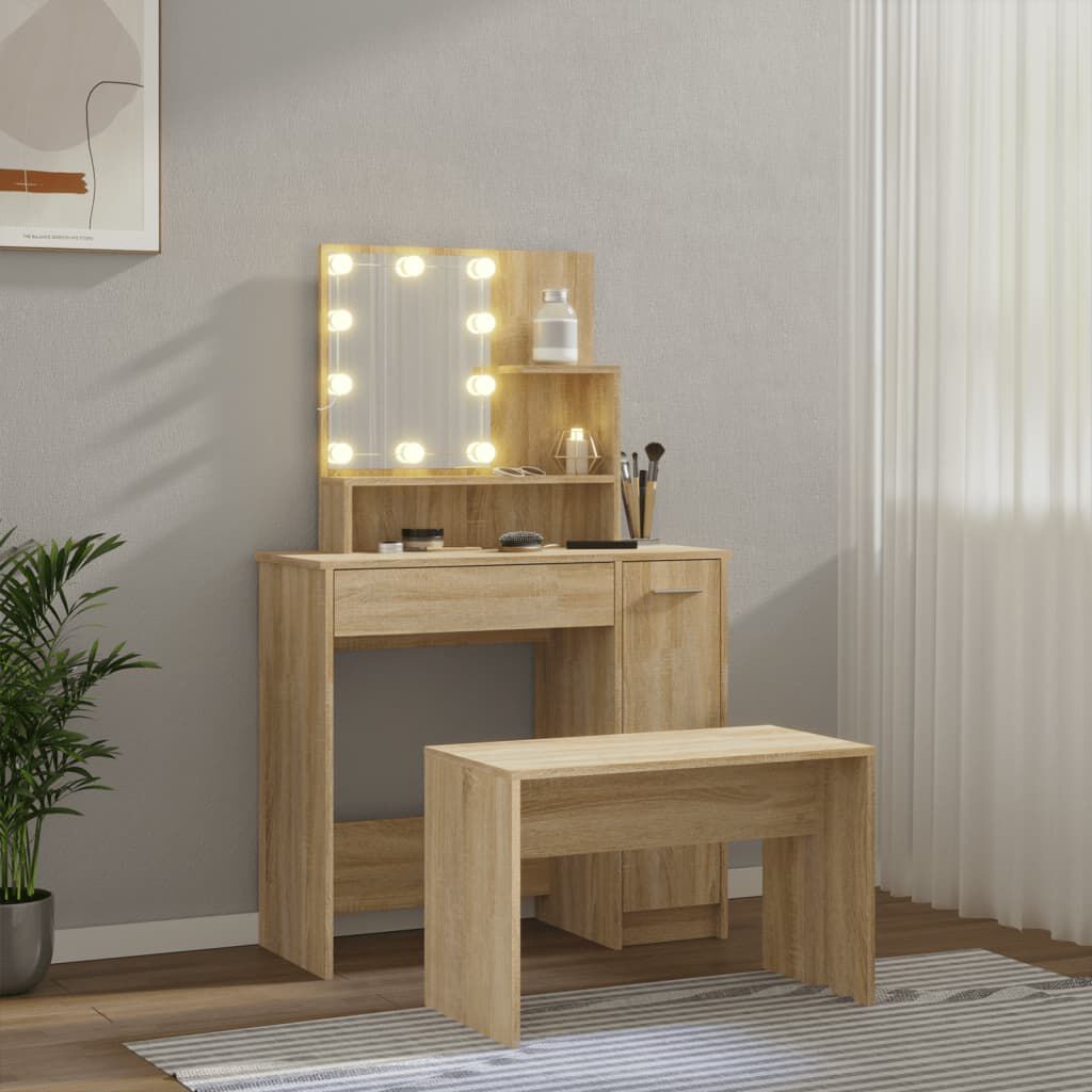 vidaXL Μπουντουάρ Σετ με LED Sonoma Δρυς από Επεξεργασμένο Ξύλο