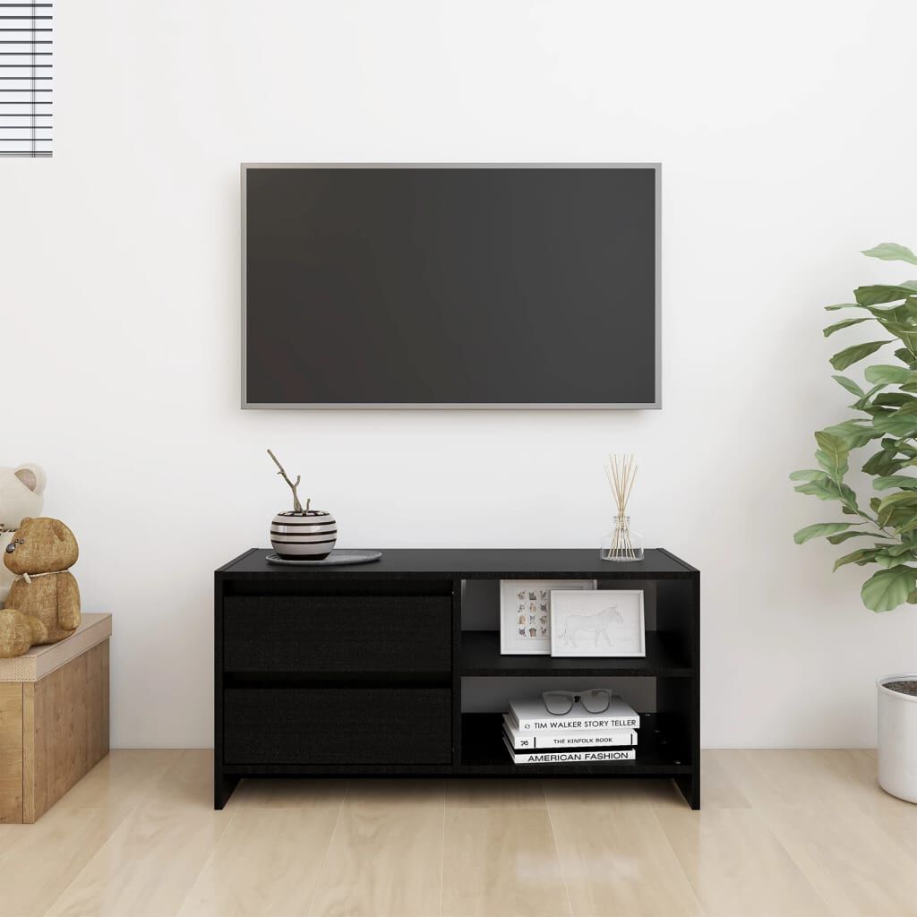 vidaXL Έπιπλο Τηλεόρασης Μαύρο 80 x 31 x 39 εκ. από Μασίφ Ξύλο Πεύκου