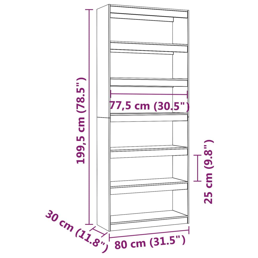 vidaXL Βιβλιοθήκη/Διαχωριστικό Χώρου 80x30x199,5 εκ. Μασίφ Ξύλο Πεύκου