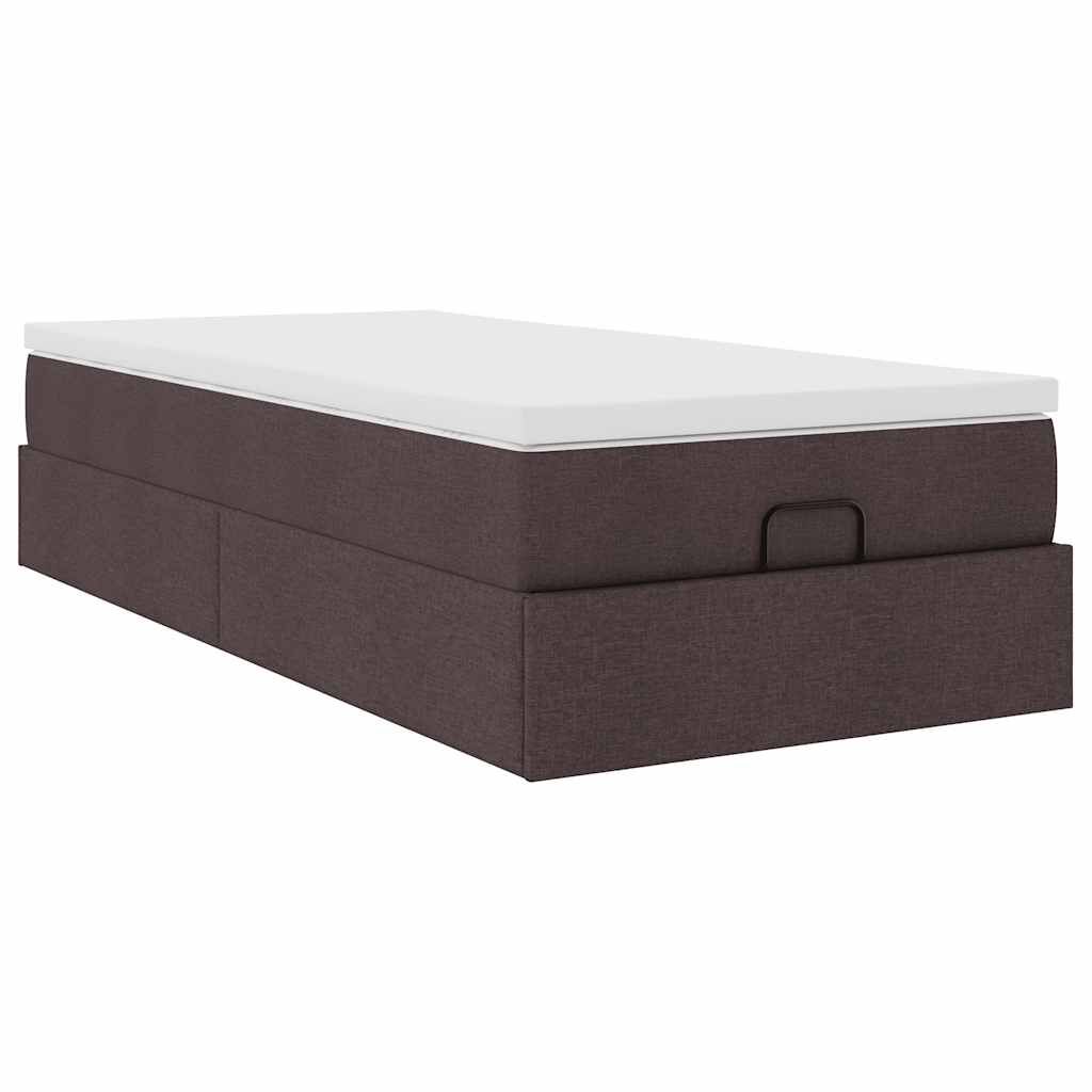 vidaXL Οθωμανικό κρεβάτι με στρώμα σκούρο καφέ 90x200cm ύφασμα