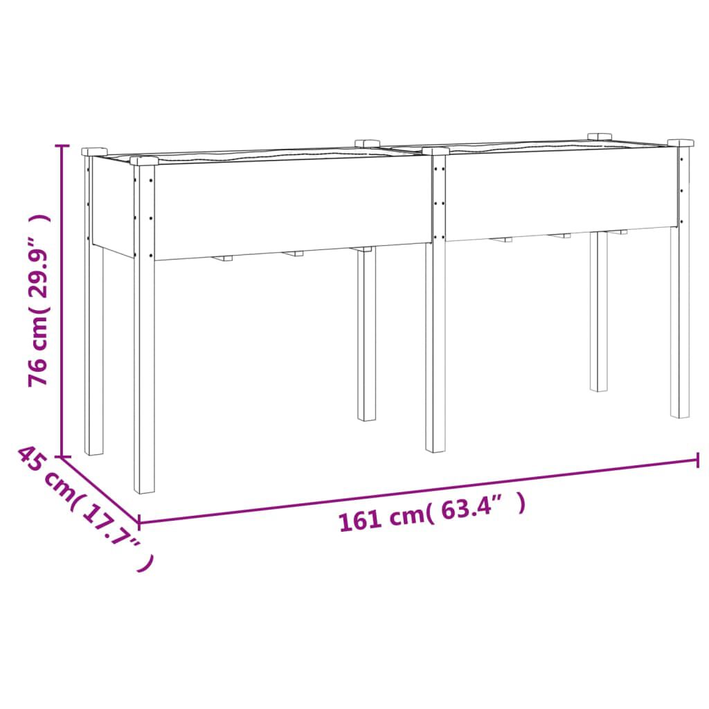 vidaXL Γλάστρα με Επένδυση Καφέ 161x45x76 εκ. από Μασίφ Ξύλο Ελάτης