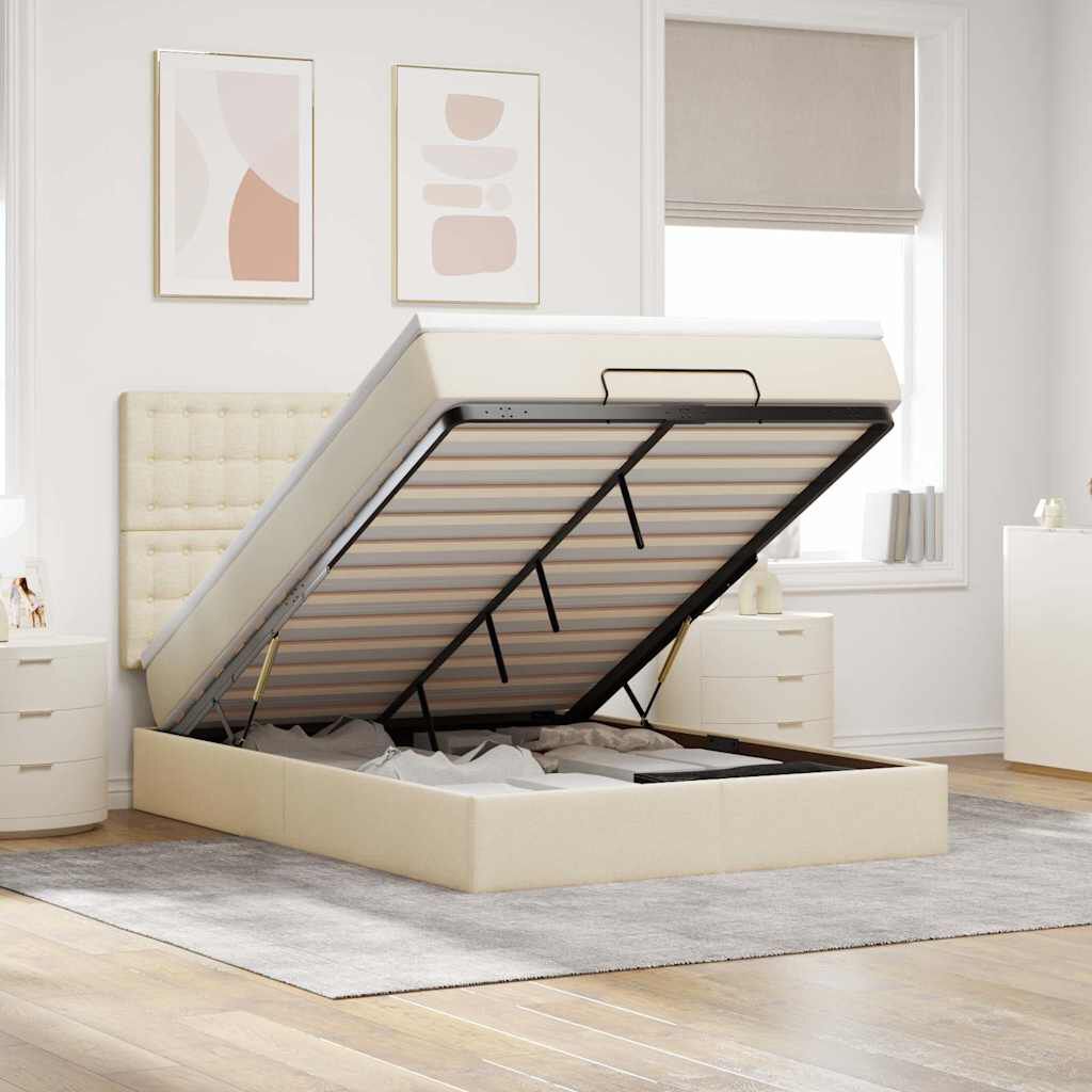vidaXL Οθωμανικό κρεβάτι με στρώμα Cream 140x200cm ύφασμα