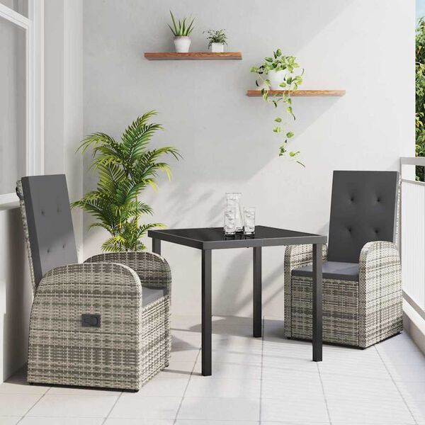 vidaXL Σέτ φαγητού για κήπο με μαξιλάρι 5 pcs Γκρι συνθετικό ρατάν