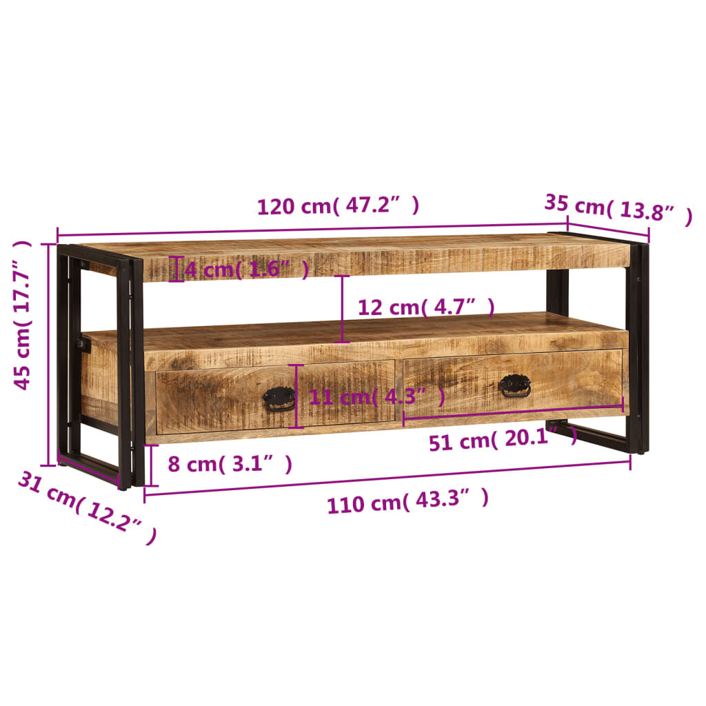 vidaXL Έπιπλο Τηλεόρασης 120 x 35 x 45 εκ. από Μασίφ Ξύλο Μάνγκο